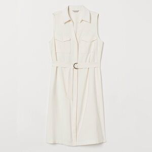 H&M Women’s Cream Sleeveless Knee Length Button Utility Dress Size 0